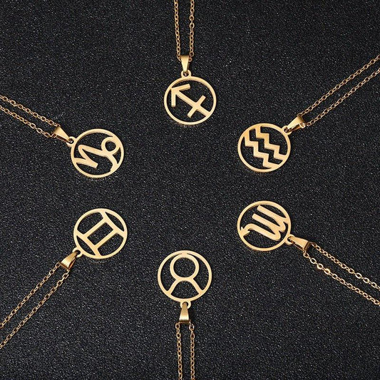 Collier pendentif signe astrologique rond creux