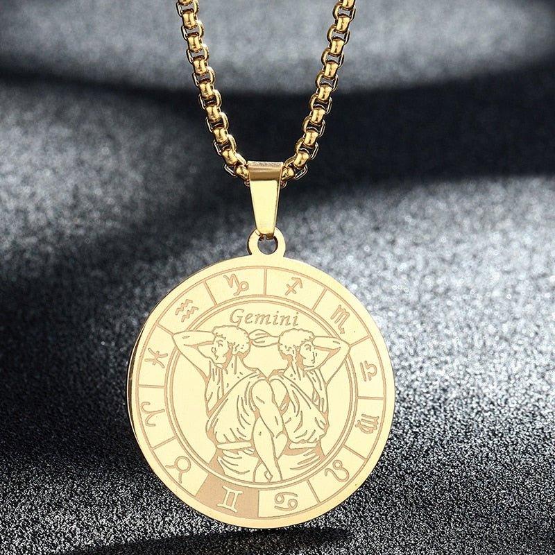 Collier pendentif signe astrologique rond plat avec chaîne épaisse - MonPendentif