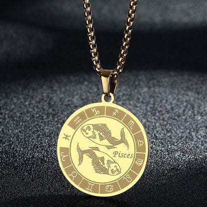 Collier pendentif signe astrologique rond plat avec chaîne épaisse - MonPendentif