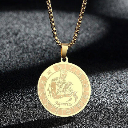 Collier pendentif signe astrologique rond plat avec chaîne épaisse - MonPendentif