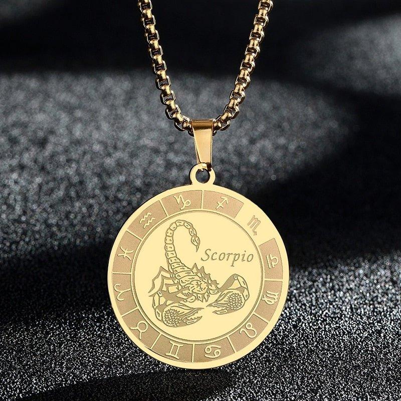 Collier pendentif signe astrologique rond plat avec chaîne épaisse - MonPendentif