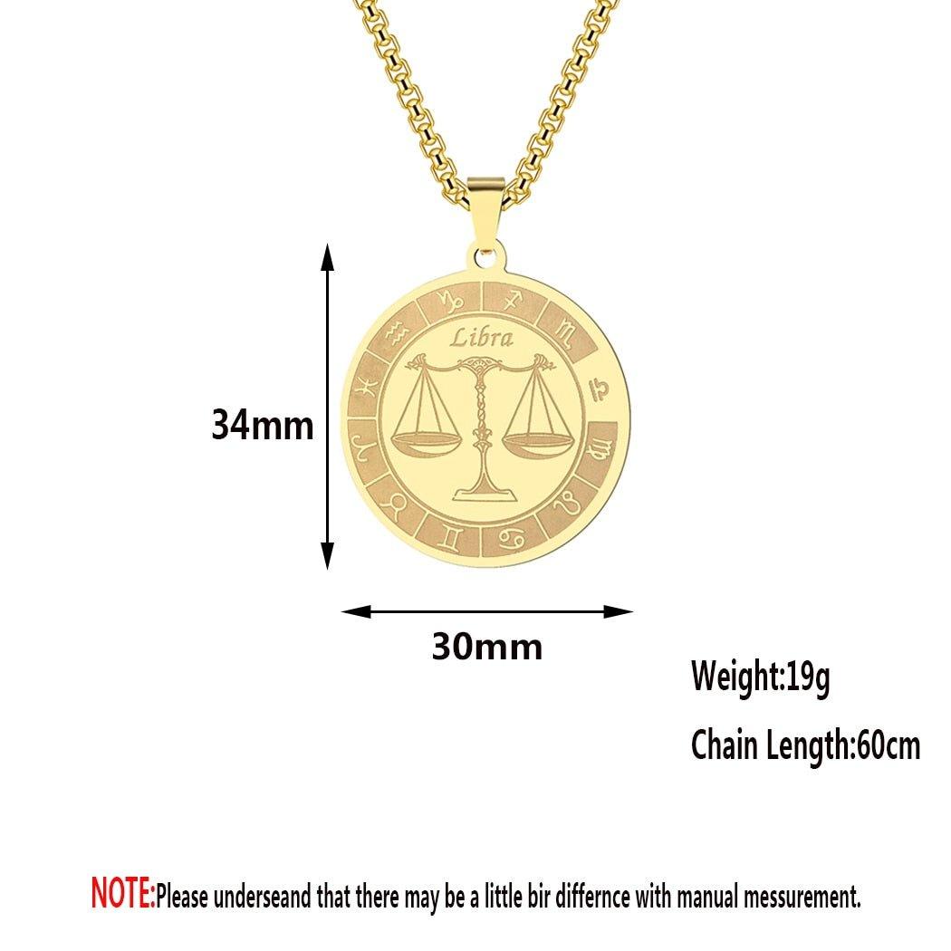 Collier pendentif signe astrologique rond plat avec chaîne épaisse