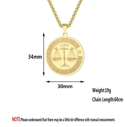 Collier pendentif signe astrologique rond plat avec chaîne épaisse