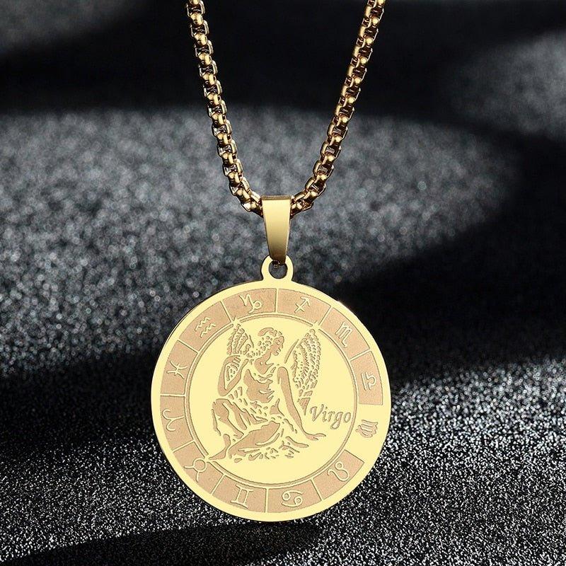 Collier pendentif signe astrologique rond plat avec chaîne épaisse - MonPendentif