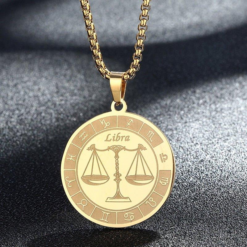 Collier pendentif signe astrologique rond plat avec chaîne épaisse - MonPendentif
