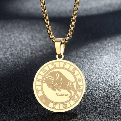 Collier pendentif signe astrologique rond plat avec chaîne épaisse - MonPendentif