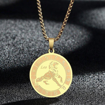 Collier pendentif signe astrologique rond plat avec chaîne épaisse - MonPendentif