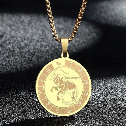 Collier pendentif signe astrologique rond plat avec chaîne épaisse - MonPendentif