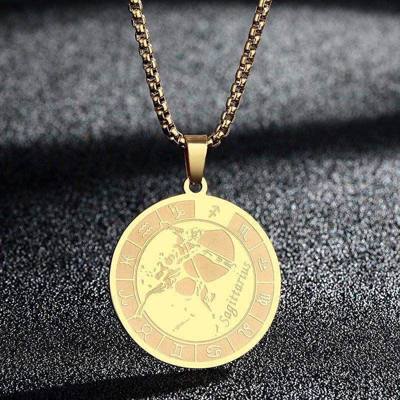 Collier pendentif signe astrologique rond plat avec chaîne épaisse - MonPendentif