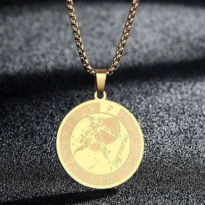 Collier pendentif signe astrologique rond plat avec chaîne épaisse - MonPendentif