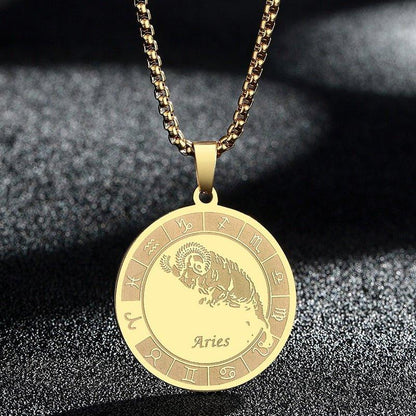 Collier pendentif signe astrologique rond plat avec chaîne épaisse - MonPendentif