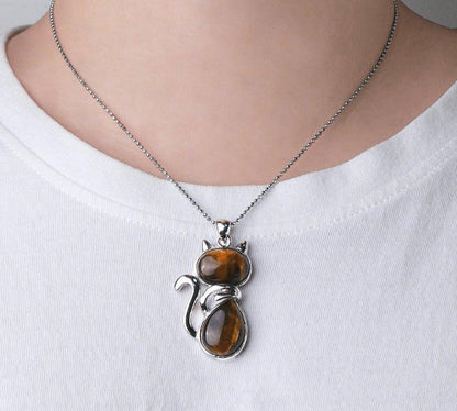 Collier pendentif silhouette de chat en pierre