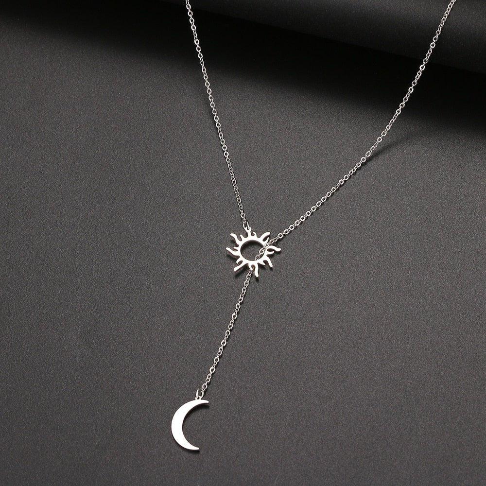 Collier pendentif soleil et lune plat totem plaqué or / argent - MonPendentif