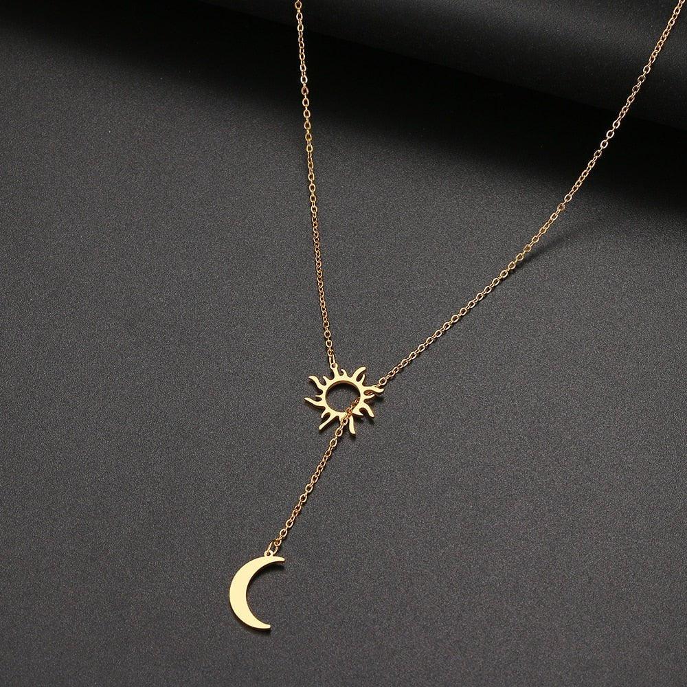 Collier pendentif soleil et lune plat totem plaqué or / argent - MonPendentif