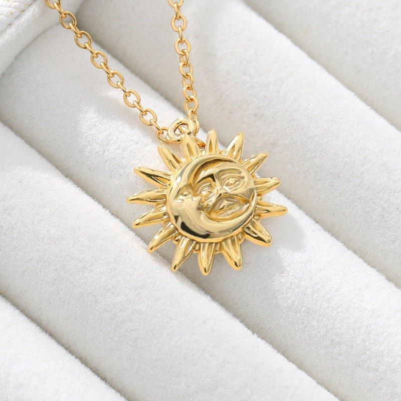 Collier pendentif soleil et lune relief plaqué or / or rose / argent - MonPendentif