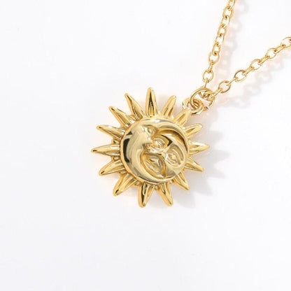 Collier pendentif soleil et lune relief plaqué or / or rose / argent