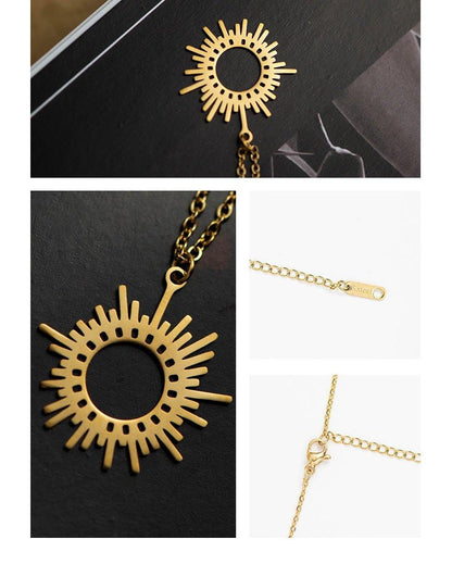 Collier pendentif soleil irrégulier creux plaqué or