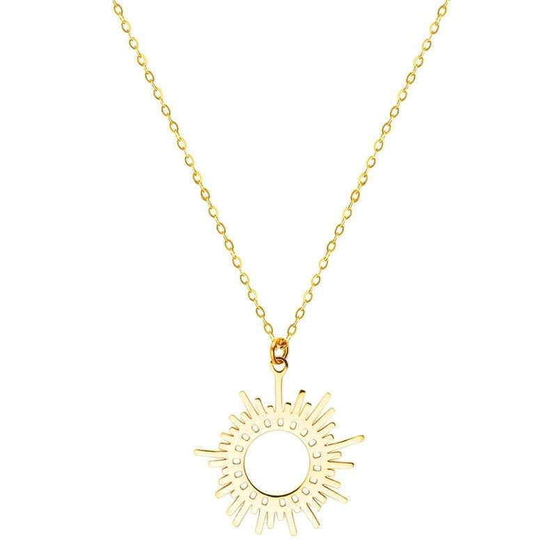 Collier pendentif soleil irrégulier creux plaqué or