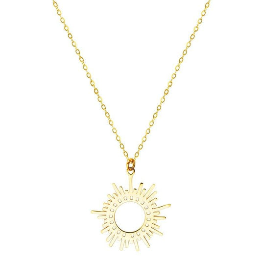 Collier pendentif soleil irrégulier creux plaqué or