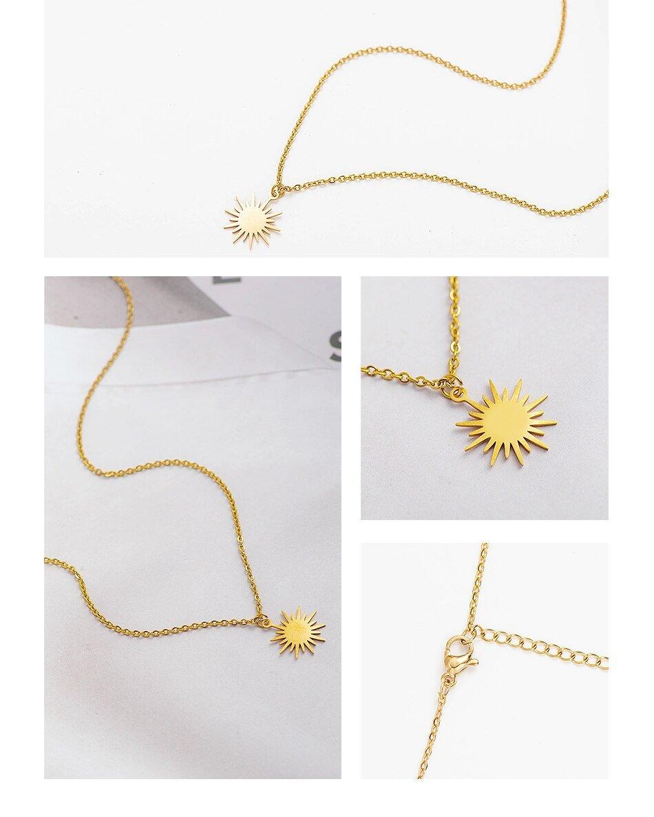 Collier pendentif soleil irrégulier plat plaqué or