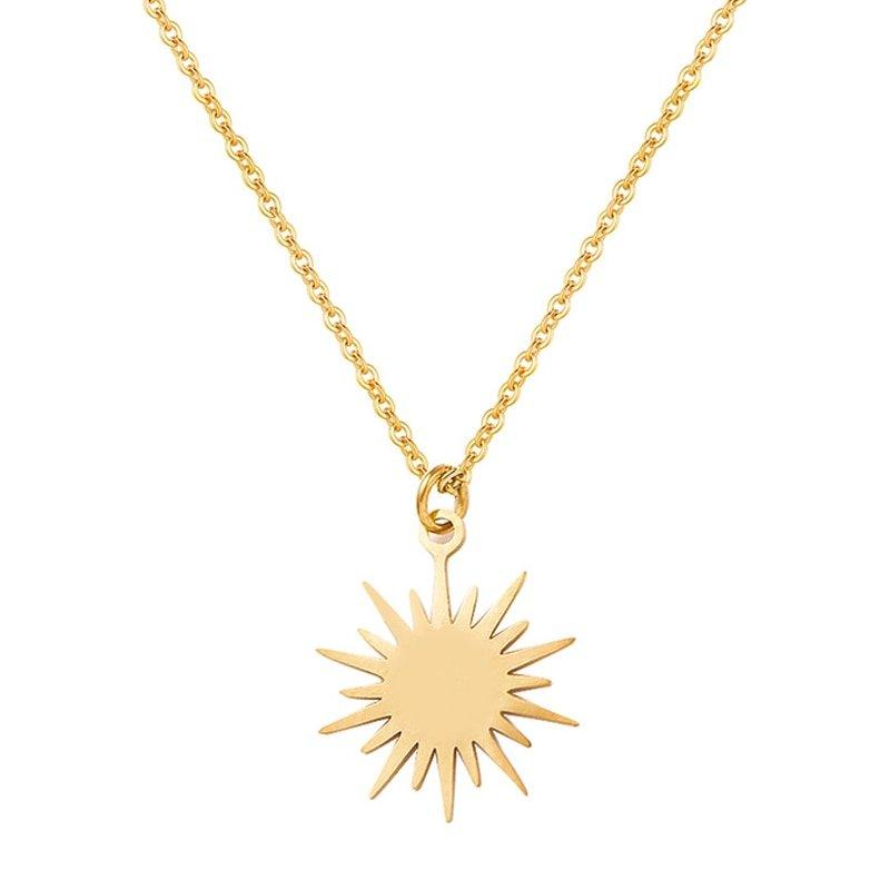 Collier pendentif soleil irrégulier plat plaqué or