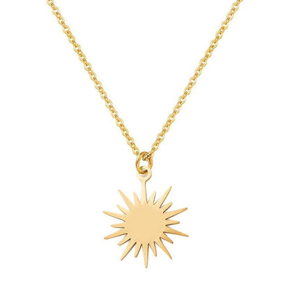 Collier pendentif soleil irrégulier plat plaqué or