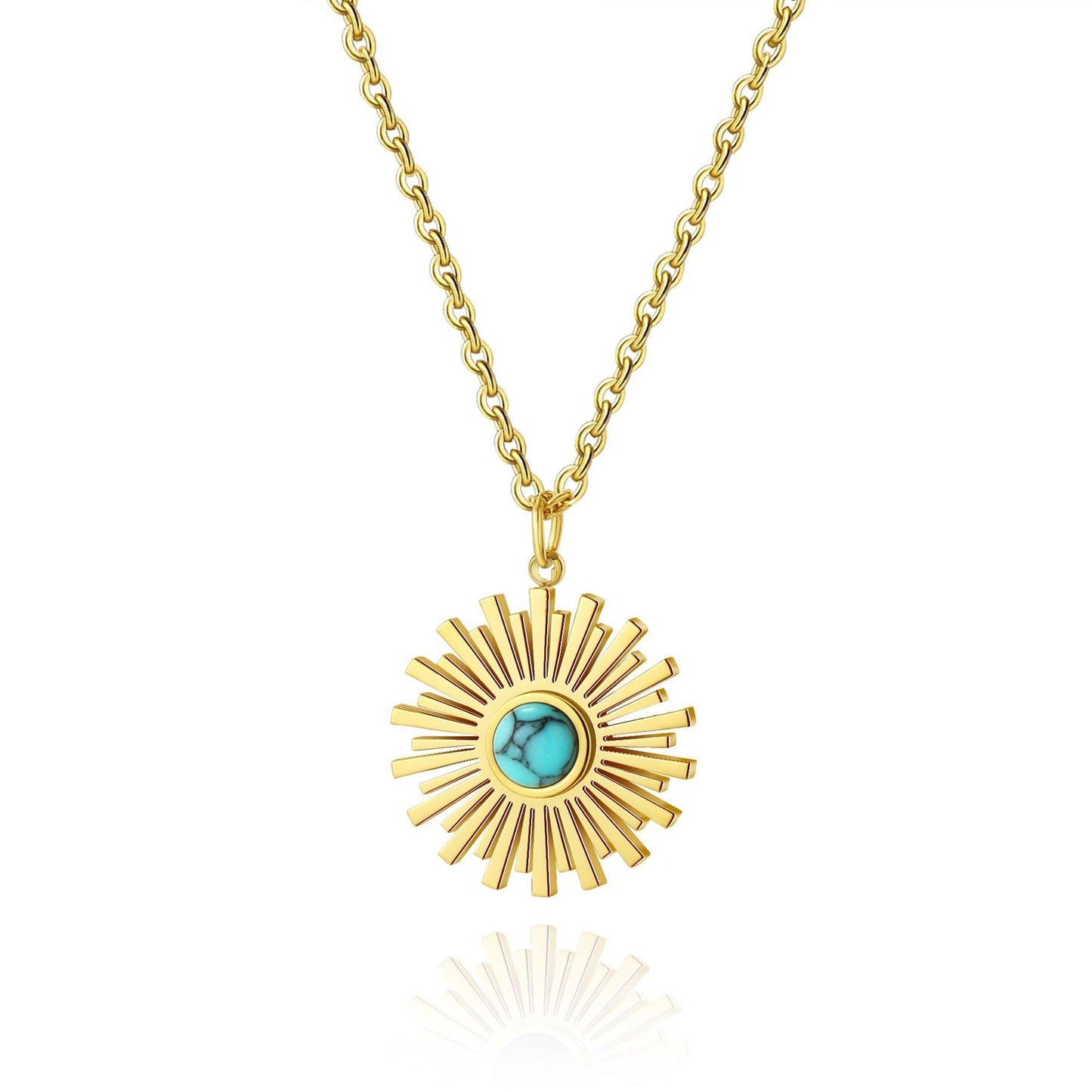 Collier pendentif soleil pierre naturelle plaqué or - MonPendentif