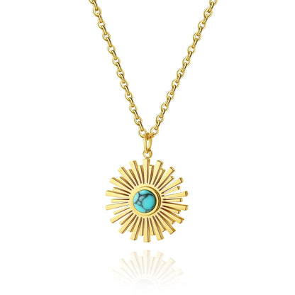 Collier pendentif soleil pierre naturelle plaqué or - MonPendentif