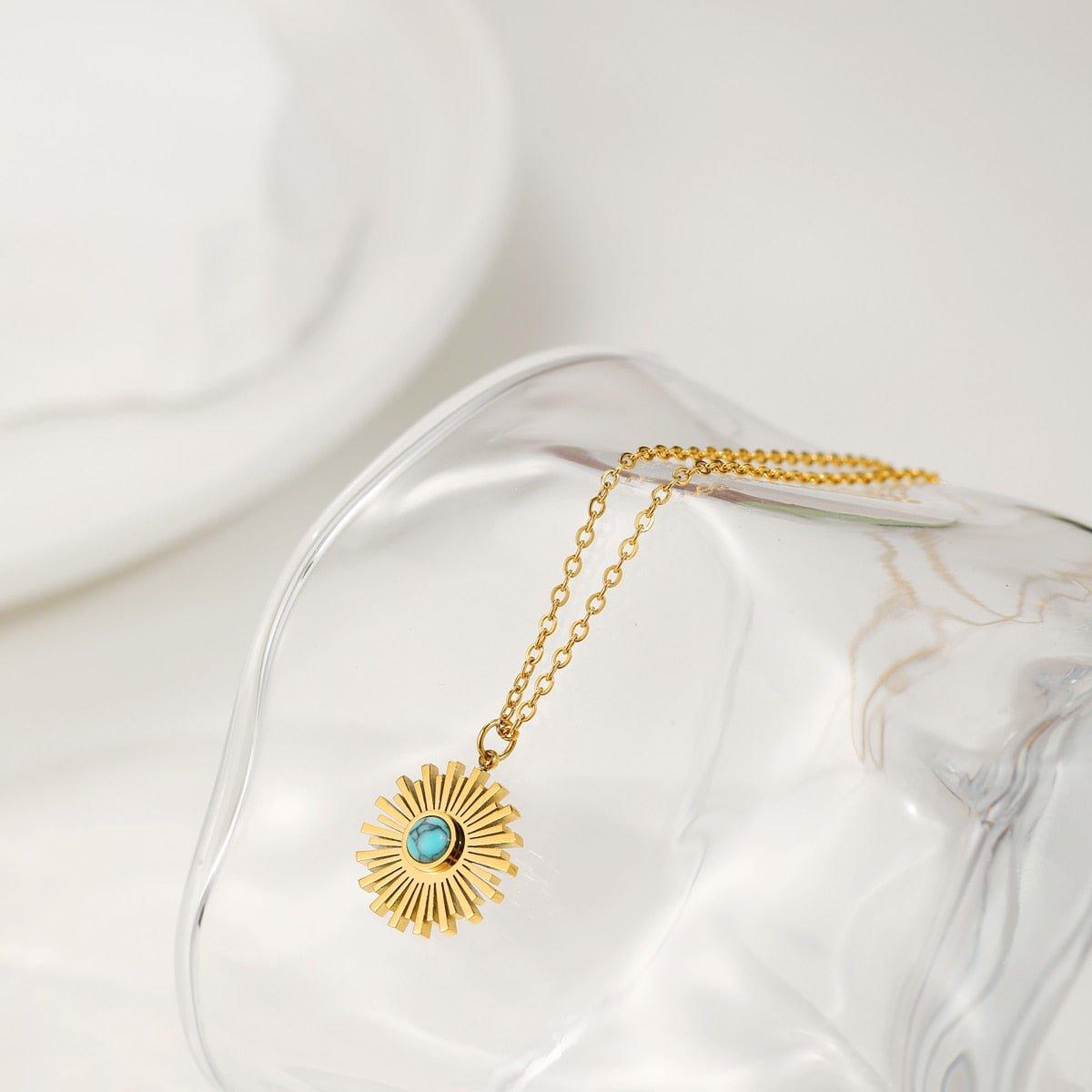 Collier pendentif soleil pierre naturelle plaqué or