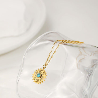 Collier pendentif soleil pierre naturelle plaqué or