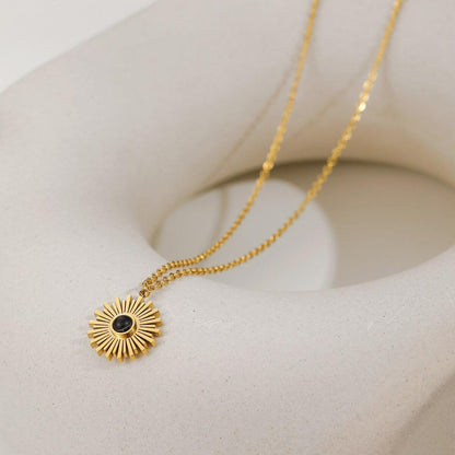 Collier pendentif soleil pierre naturelle plaqué or