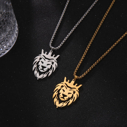Collier pendentif tête de  lion plat