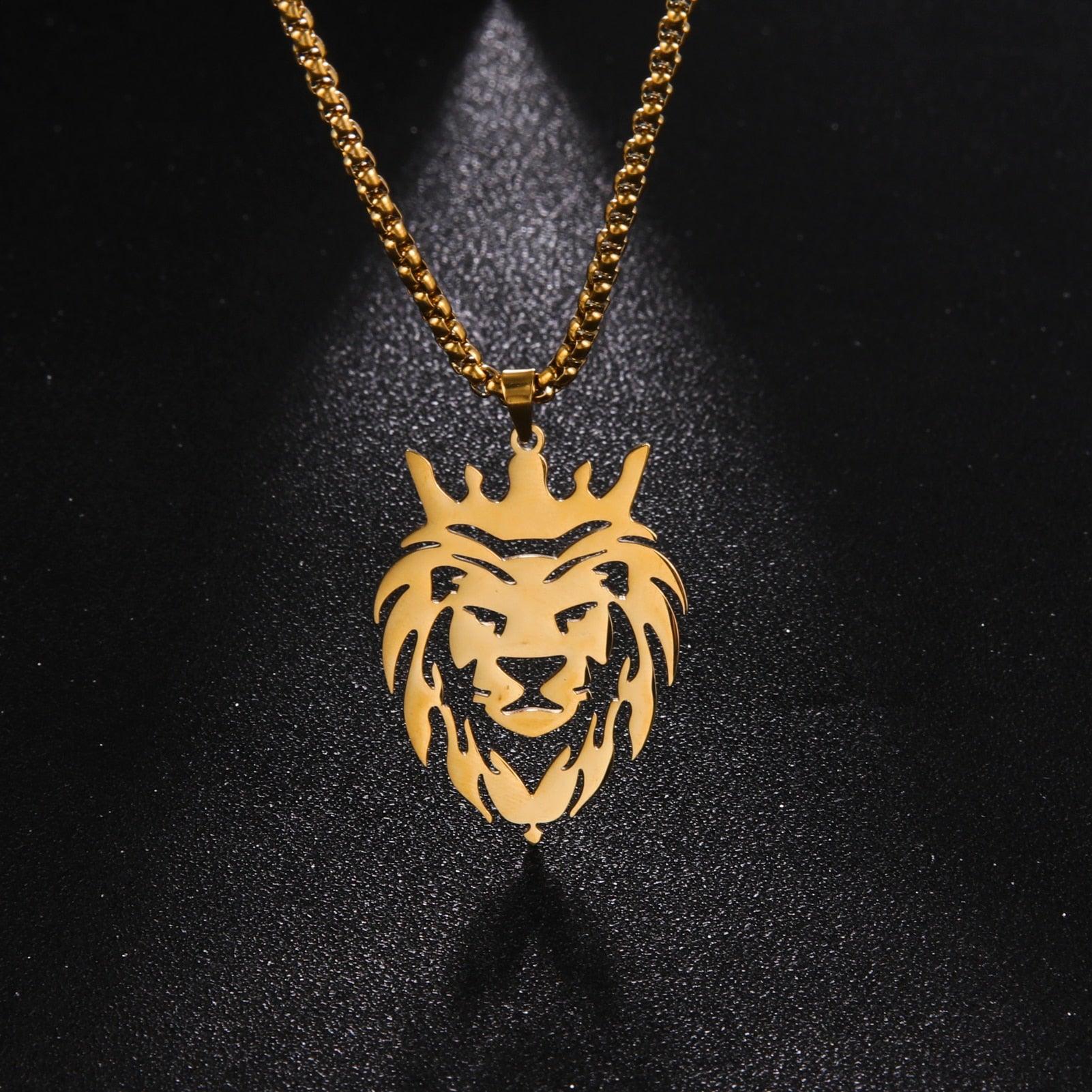 Collier pendentif tête de lion plat - MonPendentif
