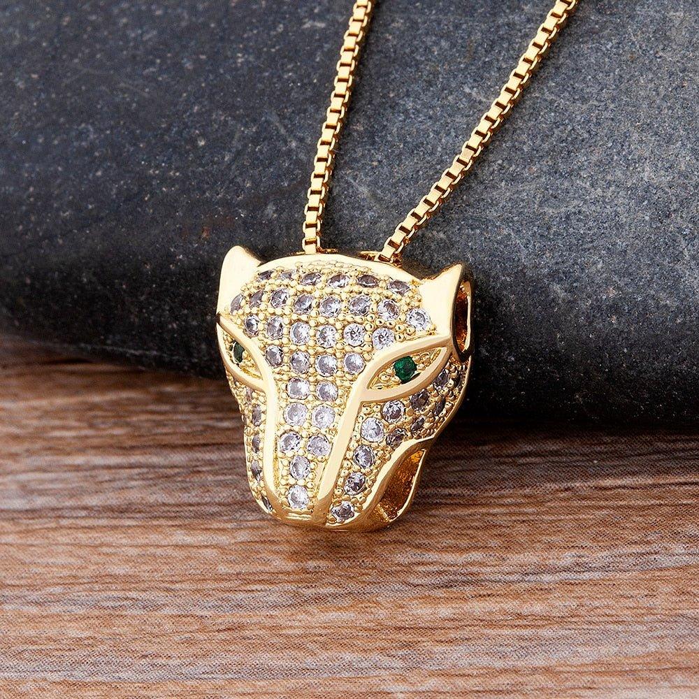 Collier pendentif tête de panthère en strass plaqué or - MonPendentif