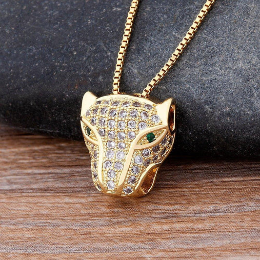 Collier pendentif tête de panthère en strass plaqué or - MonPendentif