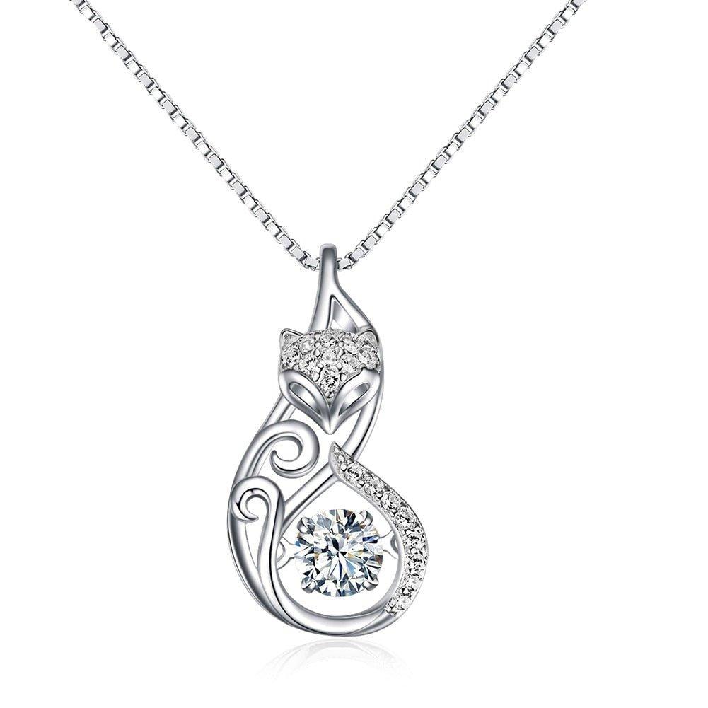 Collier pendentif tête de renard cristal en argent 925 - MonPendentif
