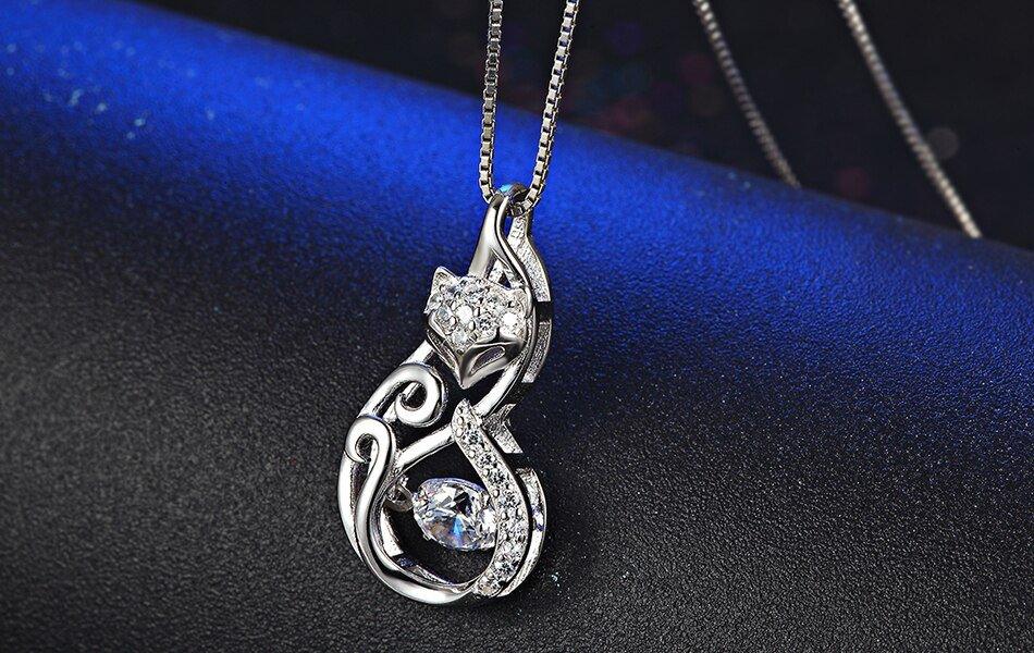 Collier pendentif tête de renard cristal en argent 925