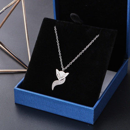Collier pendentif tête de renard et sa queue plaqué or rose / argent - MonPendentif