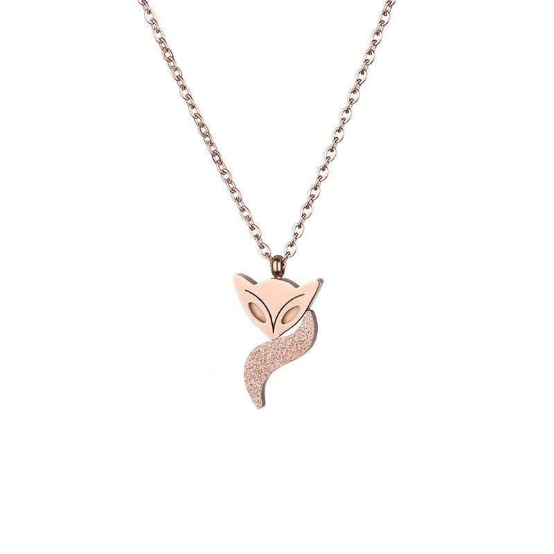 Collier pendentif tête de renard et sa queue plaqué or rose / argent