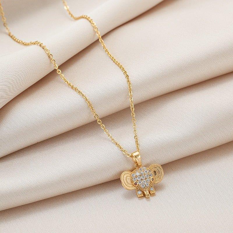 Collier pendentif tête éléphant strass plaqué or - MonPendentif