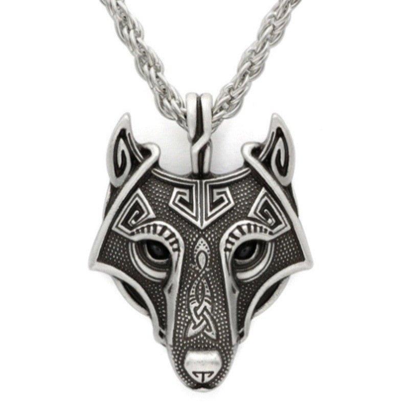 Collier pendentif tête loup médiévale plaqué argent - MonPendentif