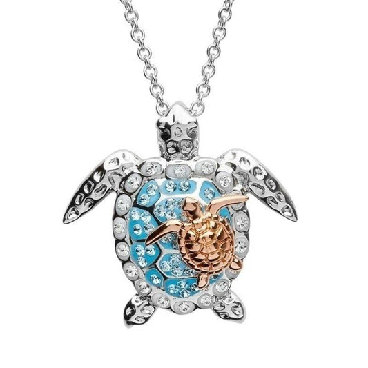 Collier pendentif tortue deux tortues strass - MonPendentif