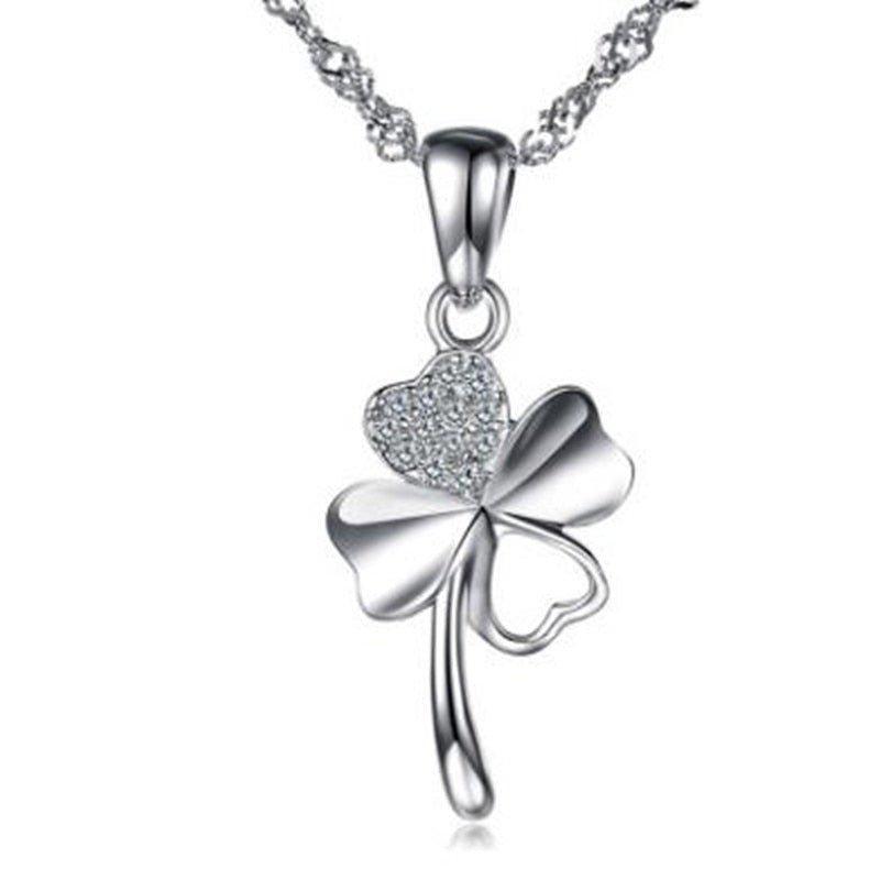 Collier pendentif trèfle à quatre feuilles à strass en argent sterling 925 - MonPendentif