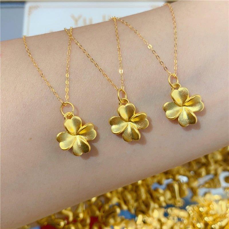 Collier pendentif trèfle à quatre feuilles en or pur 24K