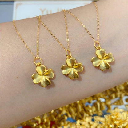 Collier pendentif trèfle à quatre feuilles en or pur 24K