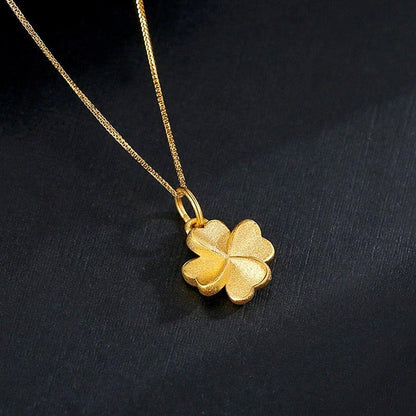 Collier pendentif trèfle à quatre feuilles en or pur 24K