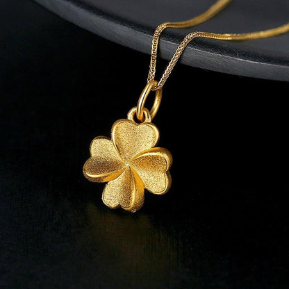 Collier pendentif trèfle à quatre feuilles en or pur 24K
