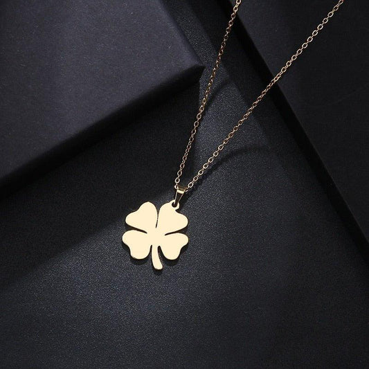 Collier pendentif trèfle à quatre feuilles plat minimaliste plaqué or / argent - MonPendentif