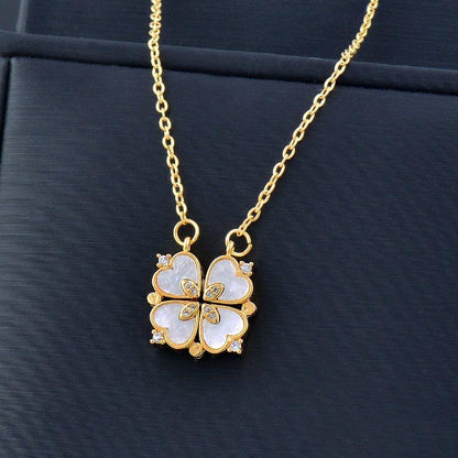 Collier pendentif trèfle à quatre feuilles relief en cristal plaqué or / or rose / argent - MonPendentif