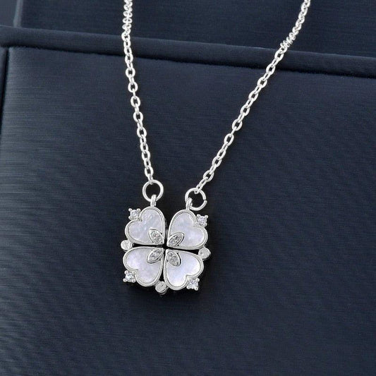 Collier pendentif trèfle à quatre feuilles relief en cristal plaqué or / or rose / argent - MonPendentif